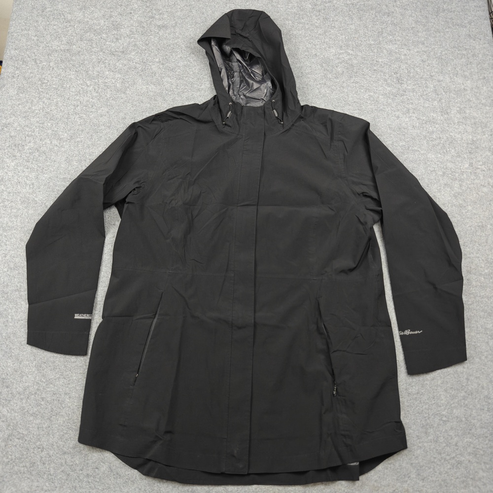 Eddie Bauer Coat Womens 2XL Black Rain Coat Hooded Lined Waterproof Softshell